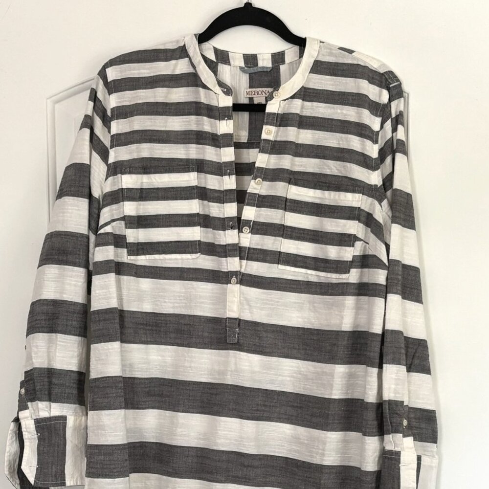 Merona Women's Gray and White Stripe Tunic Size XXL
